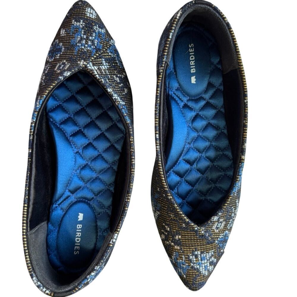 Birdies Goldfinch Flats Ballet Needlepoint Pointed Toe Floral Blue Gold Size 5.5 - Picture 8 of 10